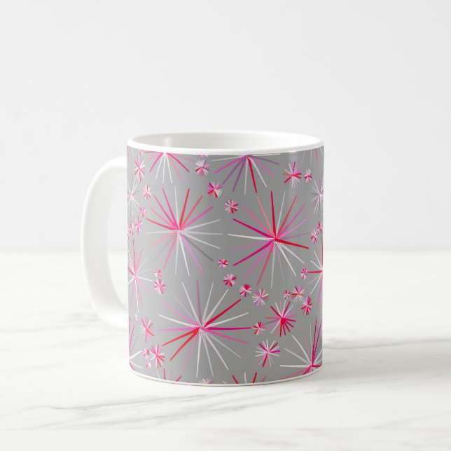 Mug Motif Spoutnik du milieu du siècle, Grey et Fuchsi (Devant gauche)