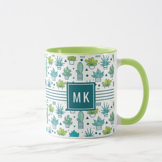 Mug Motif succulent d'aquarelle verte et bleue (Droite)