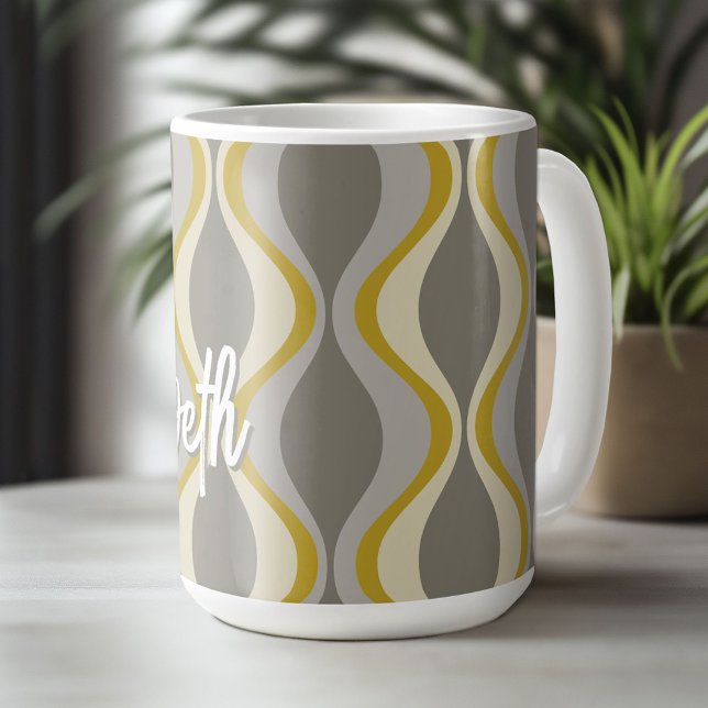 Mug motif super rétro - monogramme - taupe or (Custom Mug)