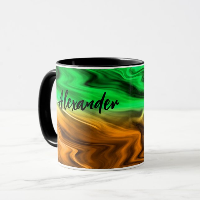 Mug Motif tacheté flou abstrait en orange vert (Devant gauche)