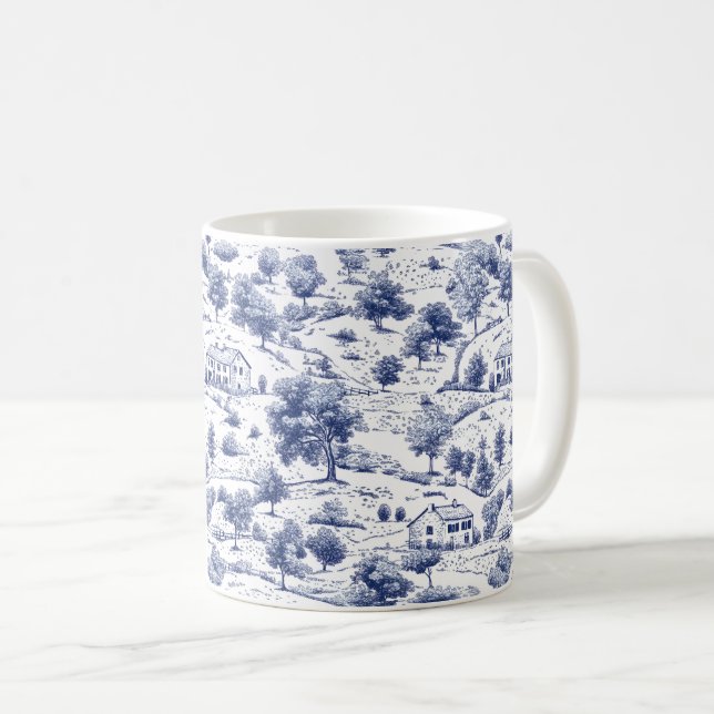 Mug Motif Toile de Campagne Bleu Rustique (Devant droit)