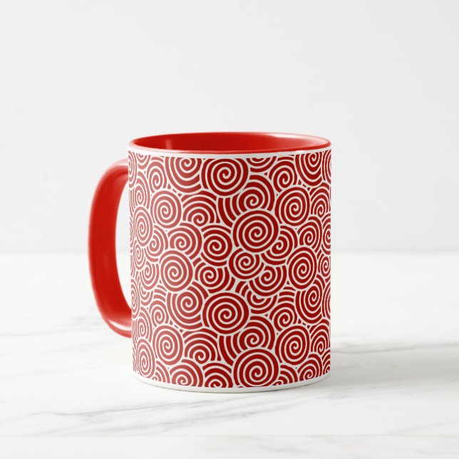 Mug Motif tourbillon japonais - rouge profond et blanc (Devant gauche)
