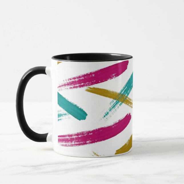 Mug Motif Traits de Vie, Sarcelle, Magenta et Moutarde (Gauche)