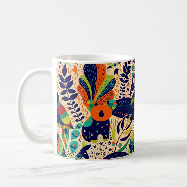 Mug Motif transparent. Arrière - plan fleuri jaune. (Gauche)
