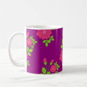 Mug Motif transparent pourpre avec fleurs roses et ver