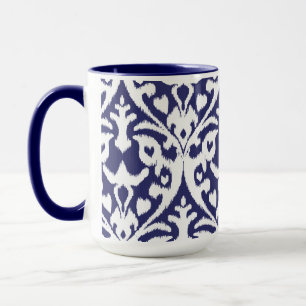 Mug Motif tribal frais d'ikat bleu et blanc