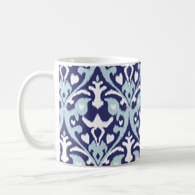 Mug Motif tribal moderne d'ikat girly bleu et blanc (Gauche)