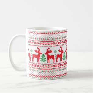 Mug Motif tricoté de pull de Noël rennes arbres de Noë