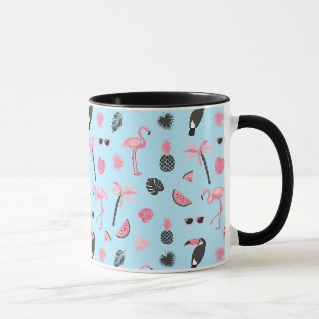 Mug Motif tropical d'été rose et bleu (Droite)