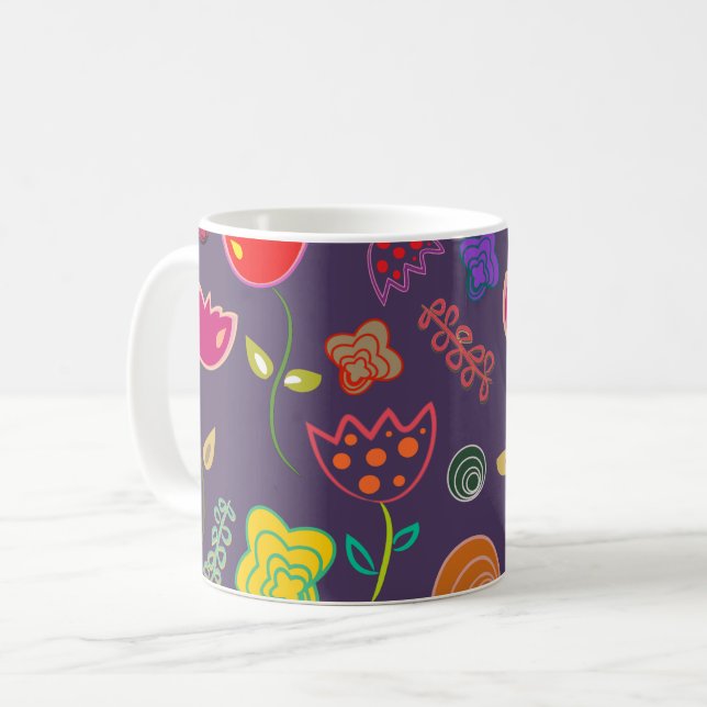 Mug Motif tulipe funky violet (Devant gauche)