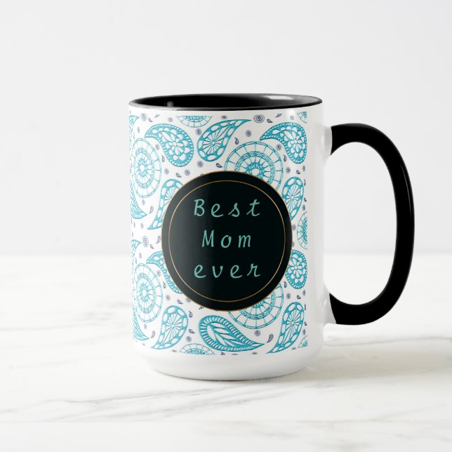 Mug Motif turquoise de Paisley. texte (Droite)