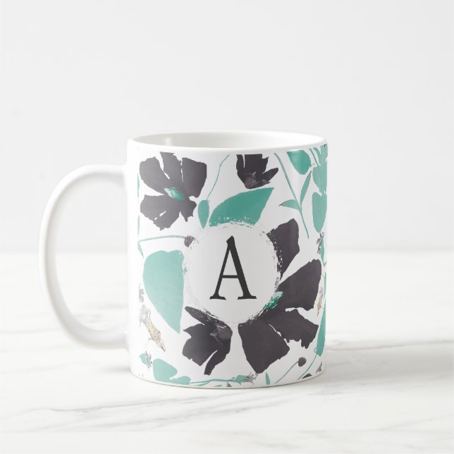 Mug Motif Turquoise  gris monogramme (Gauche)