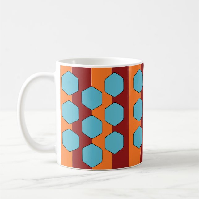 Mug Motif Turquoise rétro les années 70 rouge orange (Gauche)