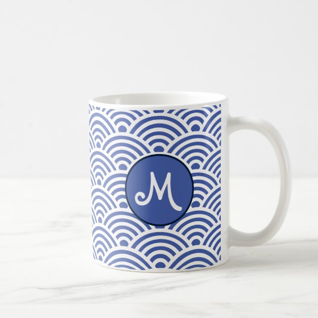 Mug Motif Vague Classique Japonais avec Monogramme (Droite)