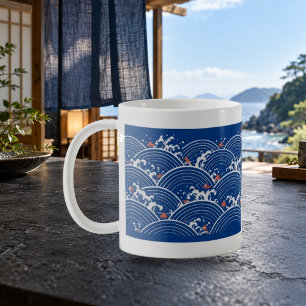 Mug motif vague japonais Seigaiha cobalt
