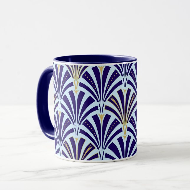 Mug Motif ventilateur Art déco - cobalt et bleu ciel (Devant gauche)
