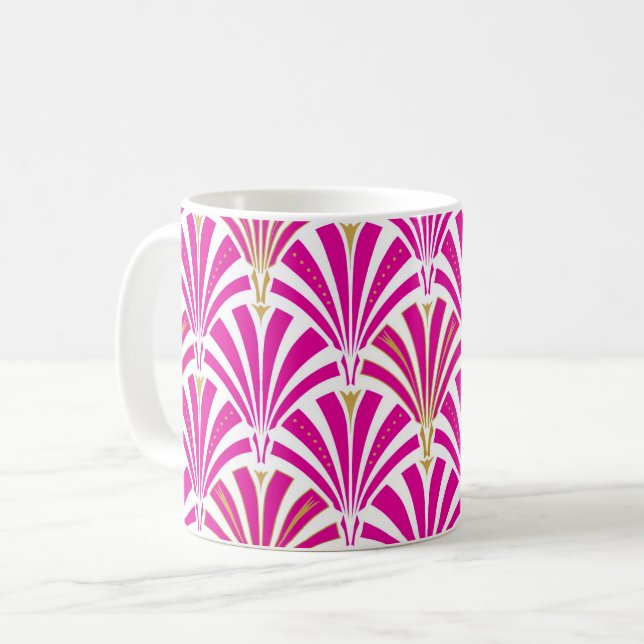 Mug Motif ventilateur Art déco - rose fushia (Devant gauche)