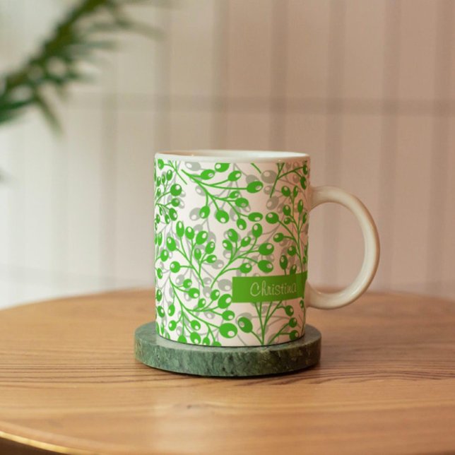 Mug Motif vert feuilles moderne élégant Nom personnali (Créateur téléchargé)