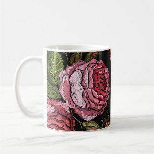 Mug Motif vintage de broderie de rose rouge