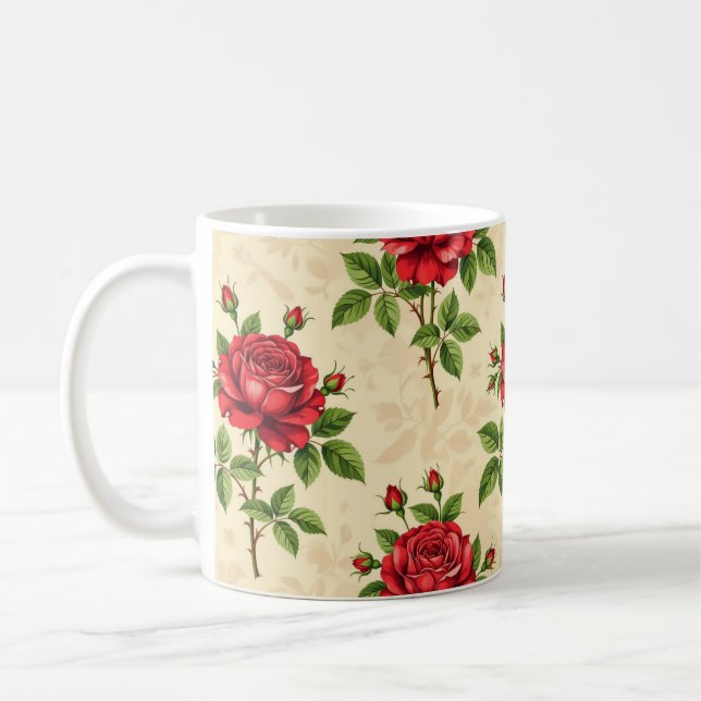 Mug Motif vintage de rose rouge (Gauche)