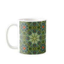 Motif vintage en vert avec des fleurs bleues