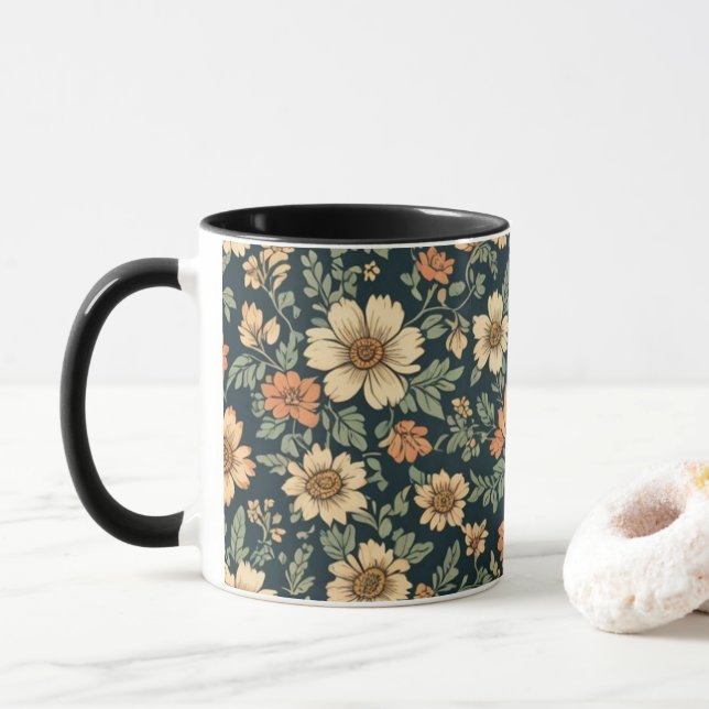 Mug Motif vintage floral (Avec donut)