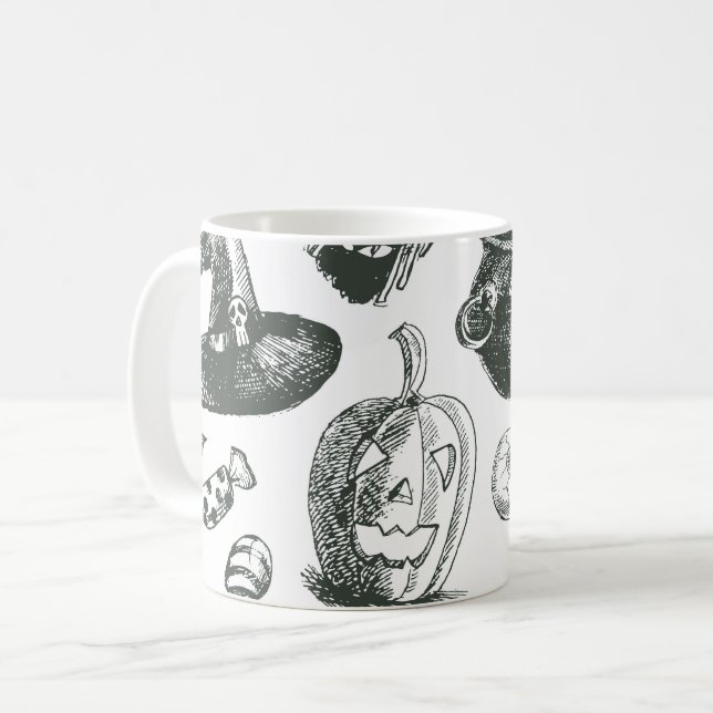 Mug Motif vintage Halloween noir et blanc (Devant gauche)