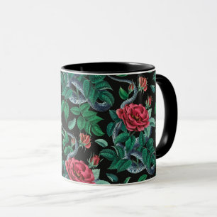 Mug Motif vintage Red Rose & Snake