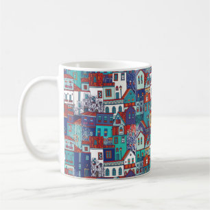 Mug Motif vintage sans couture avec maisons colorées