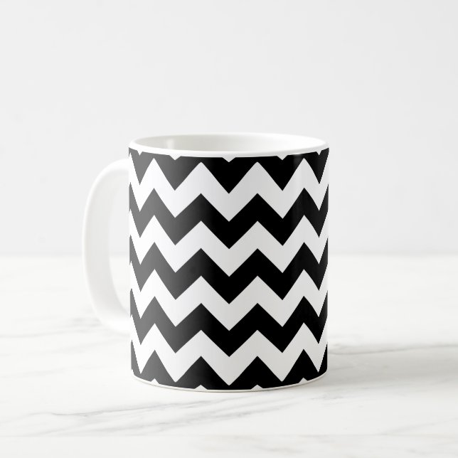 Mug Motif Zigzag noir et blanc, Motif Chevron (Devant gauche)