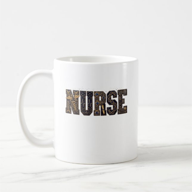 Mug Motifs abstraits en typographie 'NURSE' en gras (Gauche)
