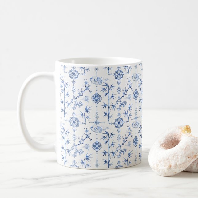 Mug Motifs Chinois Bleus (Avec donut)