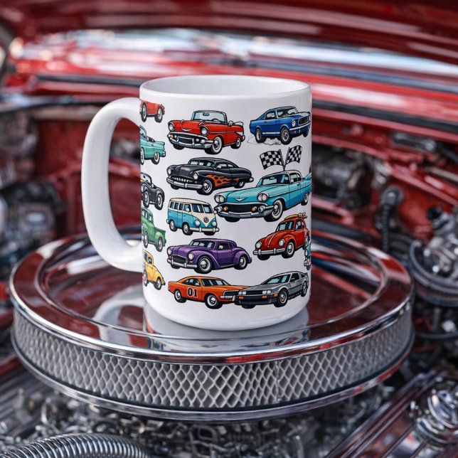 Mug Motifs de collage de voitures classiques vintage (Créateur téléchargé)