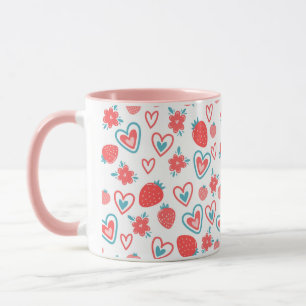 Mug  Motifs de fraises, de coeurs et petite