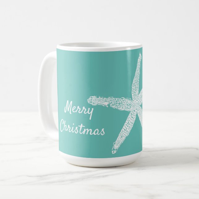 Mug Motifs d'étoiles de mer Turquoise White Beach Joye (Devant gauche)