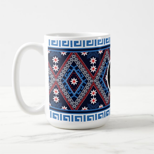 Mug Motifs géométriques ethniques abstraits bleus avec (Gauche)