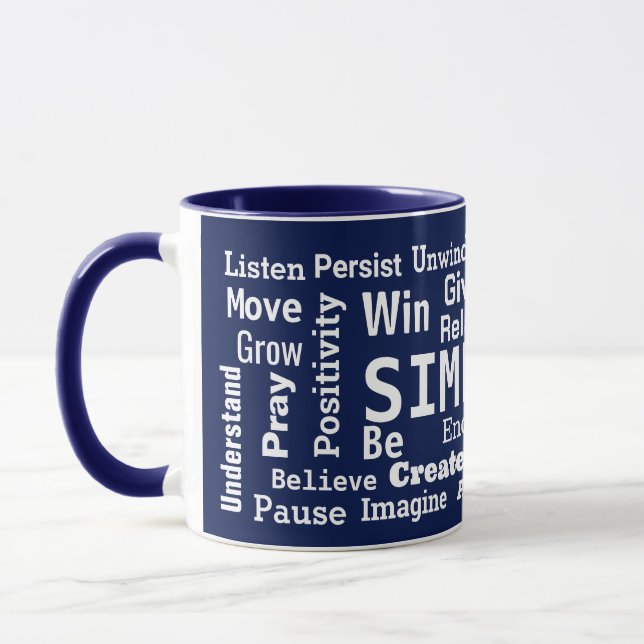Mug Motivation Motif Nuage De Mot Sur Bleu Marine (Gauche)