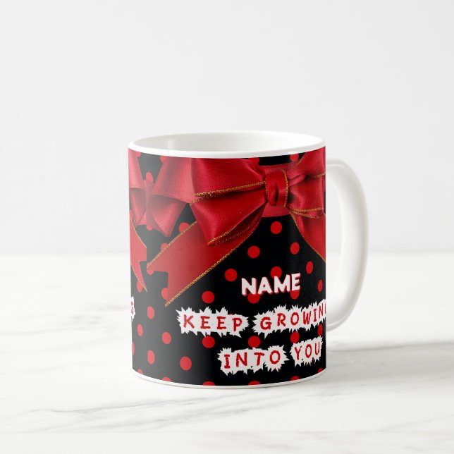 Mug Motivation Personnalisée à Points Rouges  (Devant droit)