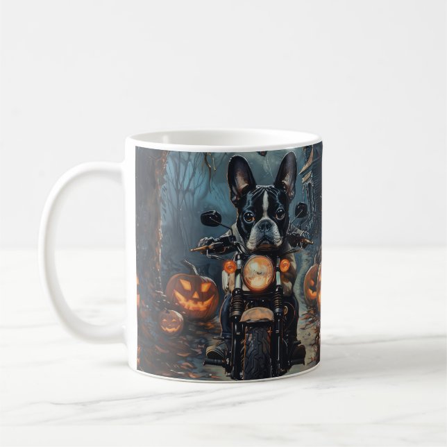 Mug Moto à cheval Boston Terrier Halloween effrayant (Gauche)
