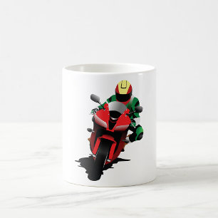 Mug Motocycliste Sur Une Moto Rouge