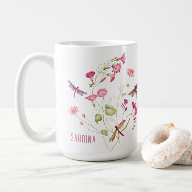Mug Mouche florale rose Personnalisée (Avec donut)