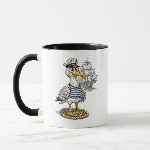 Mug Mouette Marin avec Corde et Navire en Arrière-plan