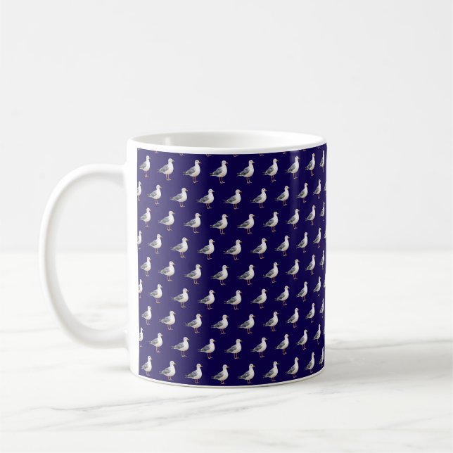 Mug Mouette oiseau plage océan côte aquarelle bleue (Gauche)
