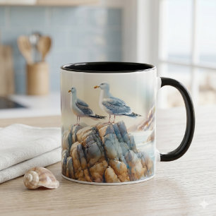 Mug Mouettes côtières paysage marin à l'aquarelle
