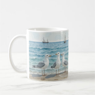 Mug Mouettes d'aquarelle à la plage Océan côtier
