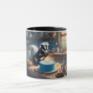 Mug Mouffette fantaisiste allume des bougies sur un gâ