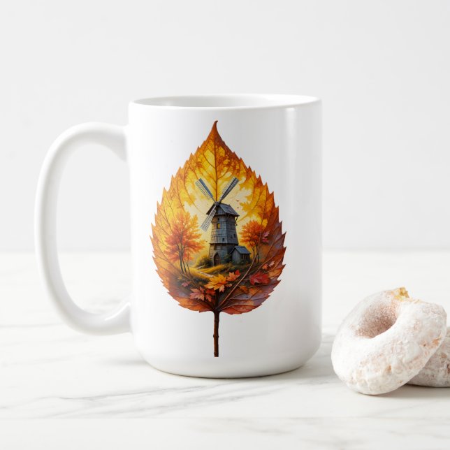 Mug Moulin à vent rustique en automne Llow (Avec donut)