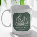 Mug Mountain Adventure commence Green Chalkboard Maria<br><div class="desc">Savourez le début de votre voyage avec notre enchanteresse Mountain Adventure Begins Green Chalkboard Mariage Coffee Mug! Découvrez l'esprit d'aventure et d'amour de notre tasse captivante, avec son logo de charme orné de montagnes majestueuses, ses palmiers balançoires et son symbole de coeur, à côté de l'élégante citation "And So Our...</div>