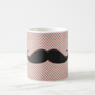 Mug Moustache noire artistique drôle et pois rouge