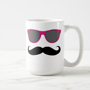 Mug Moustache noire et humour rose de lunettes de
